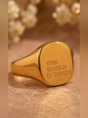 iGold Signet Ring “The World Is Yours” | Statement Pinky Ring | Minimalist Unise